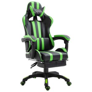 Herní židle s podnožkou zelená PU