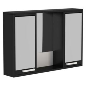Praktická zrcadlová skříňka 2 dvířka a 5 poliček - Černá struktura
