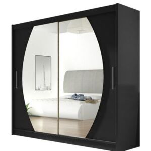 Kapol Bega IV šatní skříň šíře 180 cm s dvojitým zrcadlem a posuvnými dveřmi Matná černá