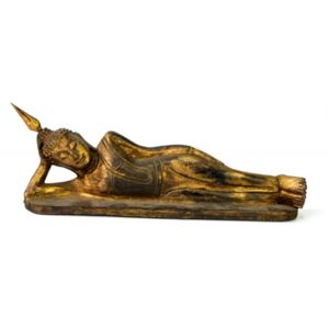 Narozeninový Buddha, úterý, teak, zlatá patina, 23cm