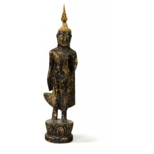 Narozeninový Buddha, pondělí, teak, černo-zlatá patina, 23cm