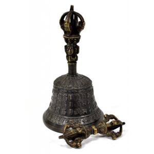 Sanu Babu Tibetský zvon a dorje,bronzová barva, ornament, 18cm