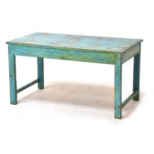 Konferenční stolek z teakového dřeva, tyrkysová patina, 106x58x56cm