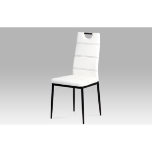 Jídelní židle koženka bílá s černým prošitím AC-1220 WT