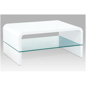 Konferenční stolek ARRO – MDF, sklo, bílá, 90×60×40