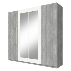 Šatní skříň se zrcadlem ERA (20), beton Colorado/bílá