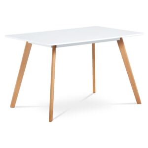 Jídelní stůl 120x80 cm, MDF, bílý matný lak, masiv buk, přírodní odstín