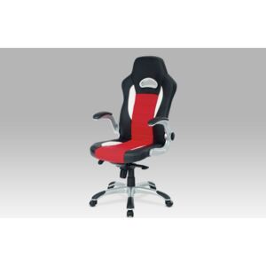 Kancelářská židle, černo-červená koženka, synchronní mech. / plast kříž
