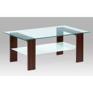 Konferenční stolek 110x65x45 cm, ořech / čiré sklo 8 mm