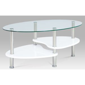 Konferenční stolek, sklo / police vysoký lesk bílý / leštěný nerez