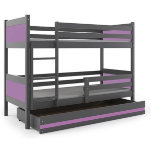 Patrová postel BALI + ÚP + matrace + rošt ZDARMA, 190 x 80, grafit, fialový