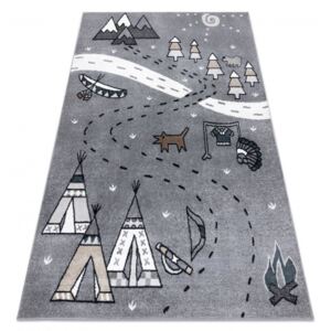 Dětský kusový koberec FUN Indiánská vesnice šedý Rozměr: 80x150 cm