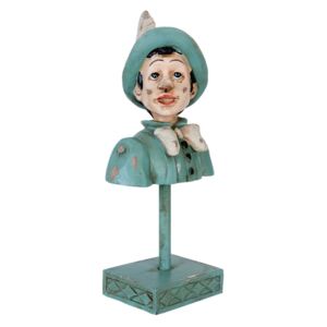 Modro-zelená dekorace Pinocchio na podstavci - 11*8*23 cm