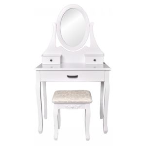 GOODHOME Toaletní kosmetický stolek se zrcadlem + taburetem Lucy