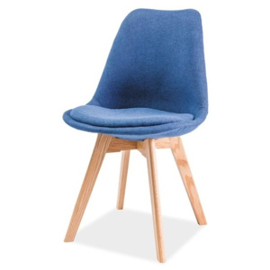 Čalouněná jídelní židle v modré barvě v kombinaci s dekorem dub typ 1 KN1025