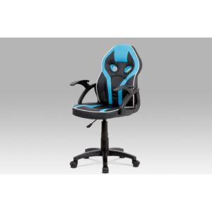 Kancelářská židle, černá ekokůže+modrá MESH, výškově nast, plast kříž