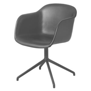 Muuto Židle Fiber Arm Chair s otočnou podnoží, kůže/černá