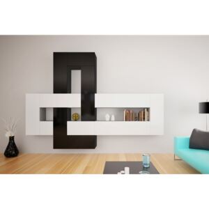 Obývací stěna modulární Combo, varianta 29 Bílá/Černý lesk