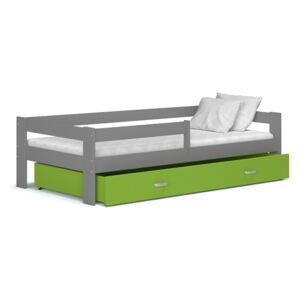 Dětská postel se šuplíkem HUGO V - 190x80 cm - zeleno-šedá