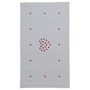 Koupelnová předložka MICRO LOVE Bílá / červené srdíčka, 750 gr / m², Česaná prémiová bavlna 100% MICRO, S výšivkou
