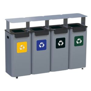Alda Sada 4 ks kovových venkovních odpadkových košů Modular Hood na tříděný odpad, objem 4 x 70 l, Kapacita: 280 L, Materiál: Kov, Hmotnost: 56 kg, Barva: