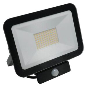 Venkovní LED nástěnný reflektor s čidlem, 50W, IP65, 4000K, neutrální bílá, černý