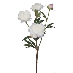Animadecor Umělá květina - Pivoňka bílá- 3 květy s poupětem