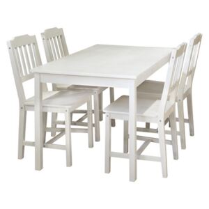 OVN jídelní set IDN 8849B masiv borovice bílý lak stůl + 4 židle