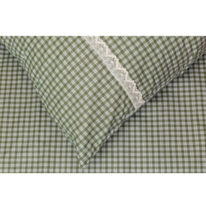 Podpěrová Bavlněné povlečení Zelená kostička pozitiv s BÉŽOVOU KRAJKOU Bavlna: 140 x 220 cm, 70 x 90 cm