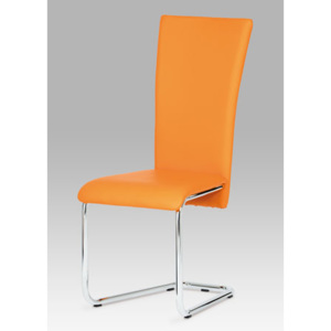 Autronic Jídelní židle, chrom / oranžová koženka DCL-173 ORA