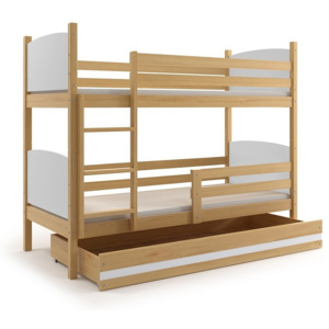 Patrová postel BRENEN + matrace + rošt ZDARMA, 80x190, borovice, bílá