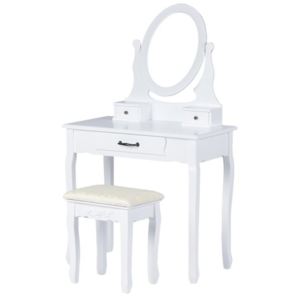 MODERNHOME Toaletní kosmetický stolek se zrcadlem a taburetem Nina bílý