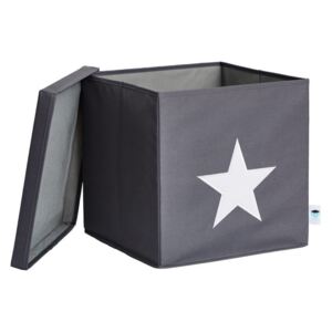 Elisdesign Designový úložný box s víkem a hvězdou šedý barva nášivky: bílá
