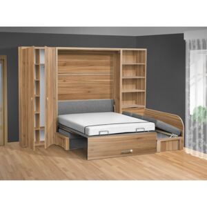 Nabytekmorava Výklopná postel s pohovkou VS 3075P, 200x180cm + policová skříň 80 barva lamina: buk, nosnost postele: standartní nosnost, barva pohovky: nubuk 22 šedá