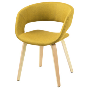 Jídelní židle čalouněná žlutou látkou na dřevěné podnoži DO121