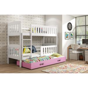 Dětská patrová postel s přistýlkou Kuba bílá/růžová