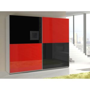 Šatní skříň - LUX 16, bílá/lesklá červená a černá
