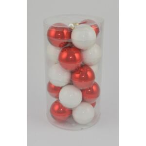 DUE ESSE Set 20 ks vánočních skleněných koulí / bílá/červená / Ø 8 cm