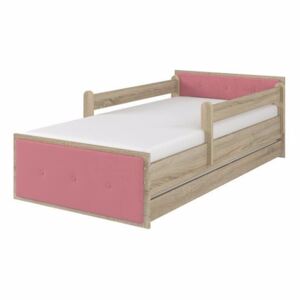 Dětská postel Max Čalouněná 160x80 cm Hnědá - Bez zábran a se šuplíkem - čalounění Růžová