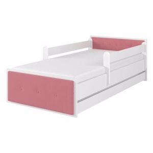 Dětská postel Max Čalouněná 160x80 cm Bílá - Bez zábran a se šuplíkem - čalounění Růžová