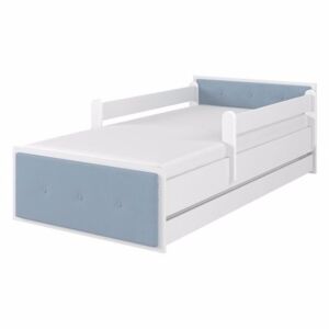 Dětská postel Max Čalouněná 160x80 cm Bílá - Bez zábran a se šuplíkem - čalounění Modrá