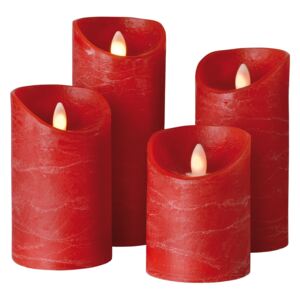 Válcová svíčka Shine LED, 4ks, Ø 7,5 cm, červená
