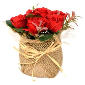 DUE ESSE Červené růže v květináči z juty, 15 cm