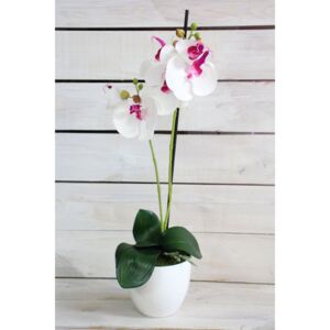 Umělá orchidej v květináči - bílo-fialová (v. 51,5 cm) moderní stylu