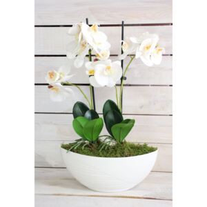 Umělá orchidej v bílém květináči - bílá (v. 49 cm)
