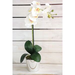 Umělá orchidej v stříbrném květináči - bílá (v. 53 cm)