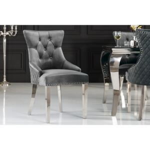 Designová židle Queen Lví hlava samet šedá
