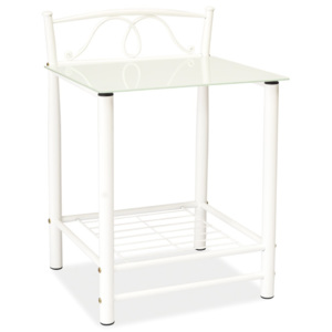 Noční stolek s mléčným sklem na bílé kovové konstrukci KN790