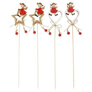 Hvězdička nebo srdíčko s andělíčkem, vánoční dřevěná dekorace zápich, v sáčku 2 kusy AC3022