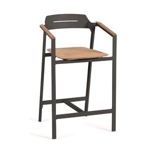 Diphano Hliníkové stohovatelná barová židle nižší Icon, Diphano, 95x51,5x54,5cm, rám hliník barva bílá (white), sedák teak, područky teak
